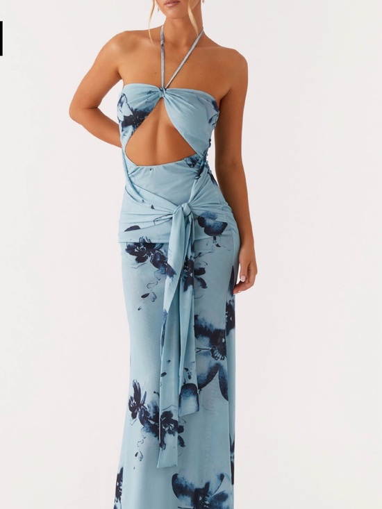 Peppermayo Dresses & Skirts - Peppermayo Light Blue Floral Halter Cutout Maxi Dress